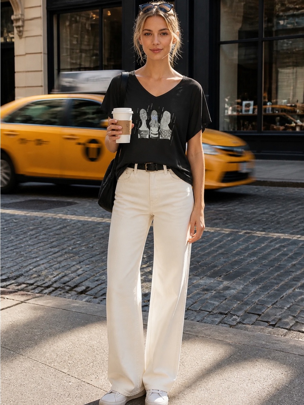 Chic 2X Black Short Sleeve V-Neck Tee with crystals and  friends